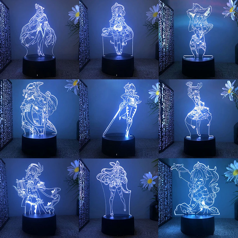 Genshin Impact Yae Miko Hu Tao Scaramouche Game Figure 3d Led Lamp For Bedroom Kazuha Tighnari Acrylic Night Lights Gift