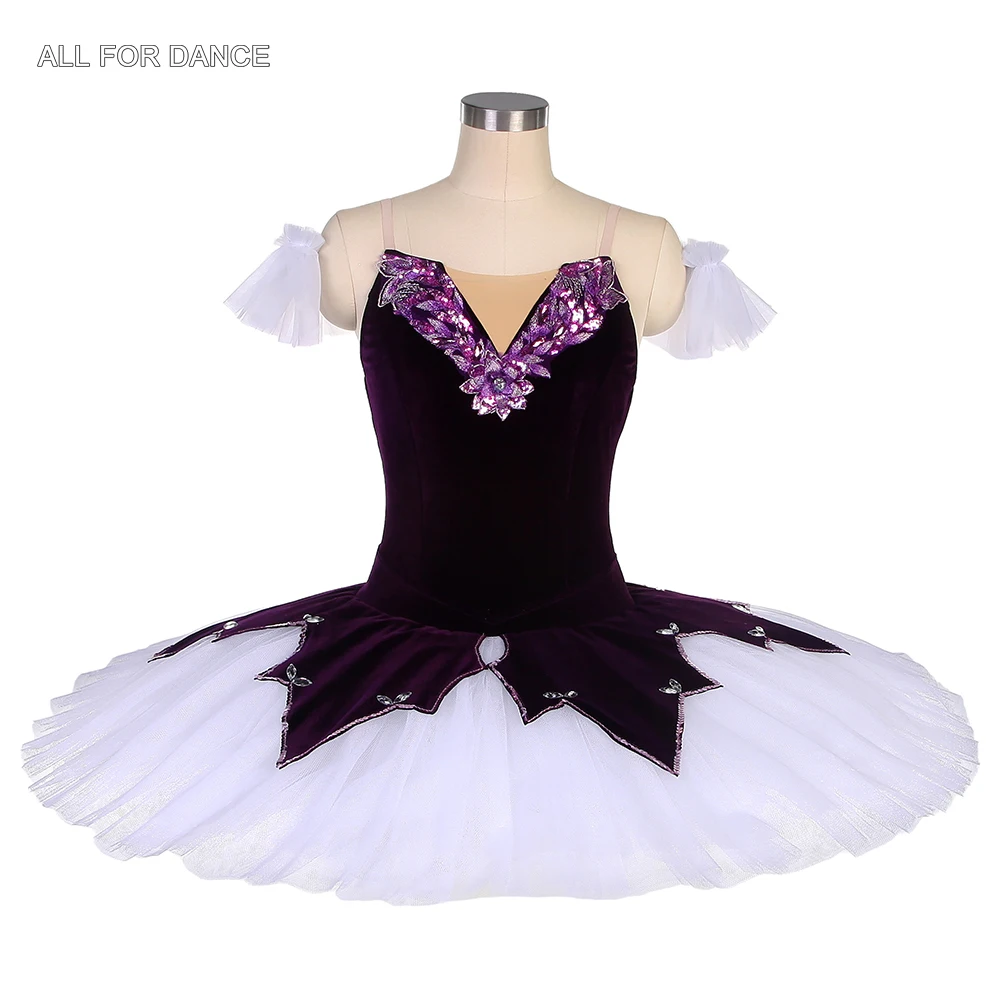 

BLL077 Dark Purple Velvet Bodice with White Pancake Tutu Women & Girls Stage Performance Costumes Pre-Professional Ballet Tutus