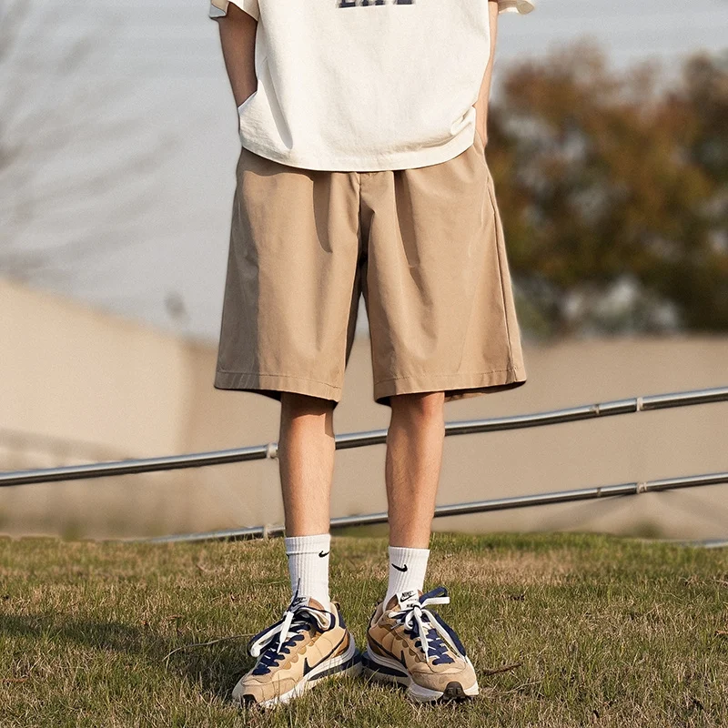 Calção reta de cor sólida masculina, calça Y2K de perna larga, streetwear casual, bermudas largas, verão, 2022