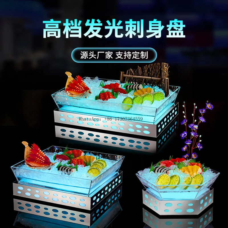 

Luminous sashimi plate, special acrylic for seafood cooking, ice-sealed pattern ice plate, salmon platter, creative Japanese mat