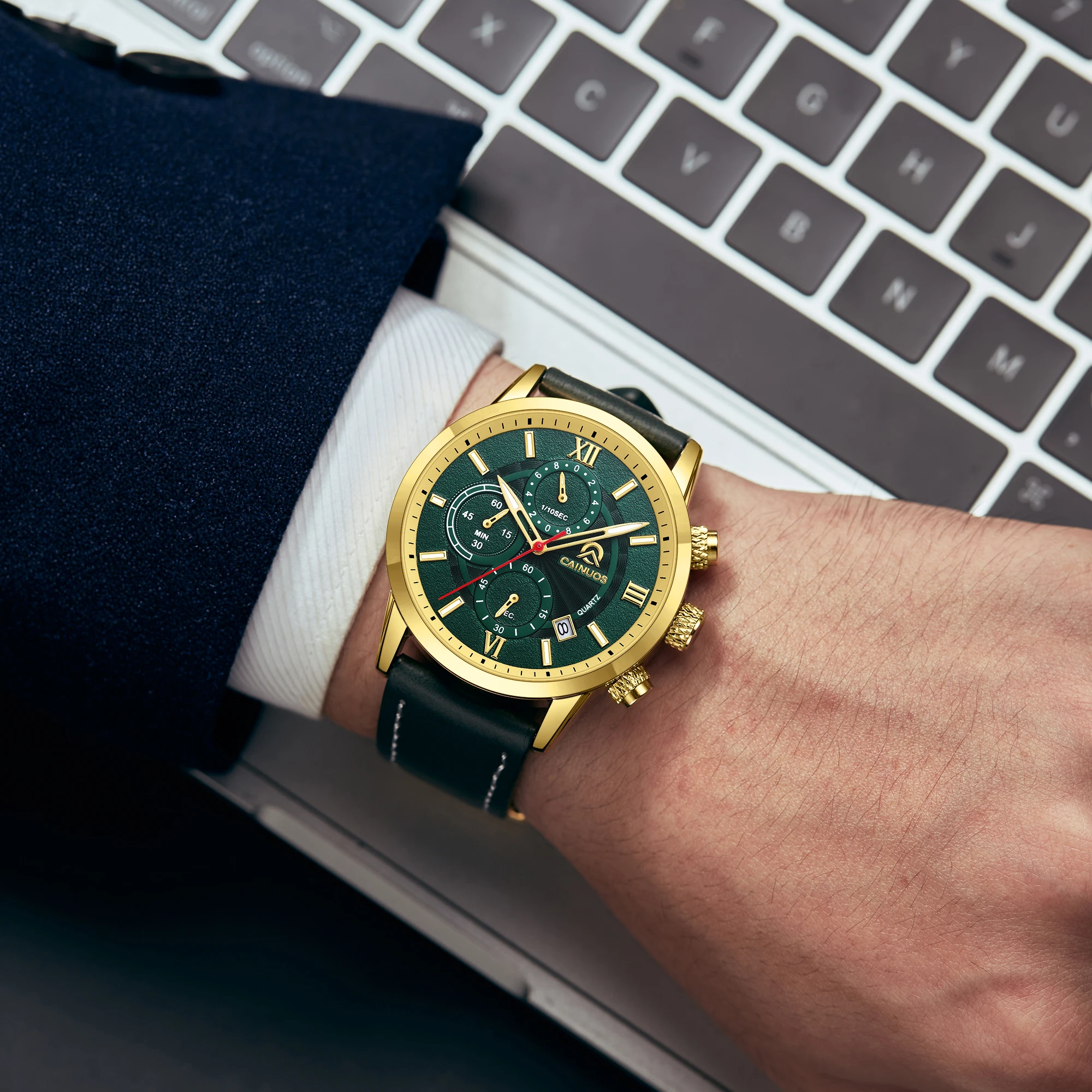 CAINUOS Sports Luxury Men Quartz Watch Waterproof Chronograph Luminous Date Man Wristwatch Business Leather Men\'s Watches Clock