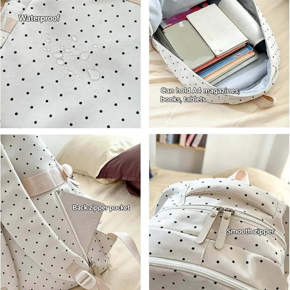 New Nylon Polka Dot Backpack Waterproof Large Capacity Double Shoulder Bag Soft Multicolor School Bag Daypack Use