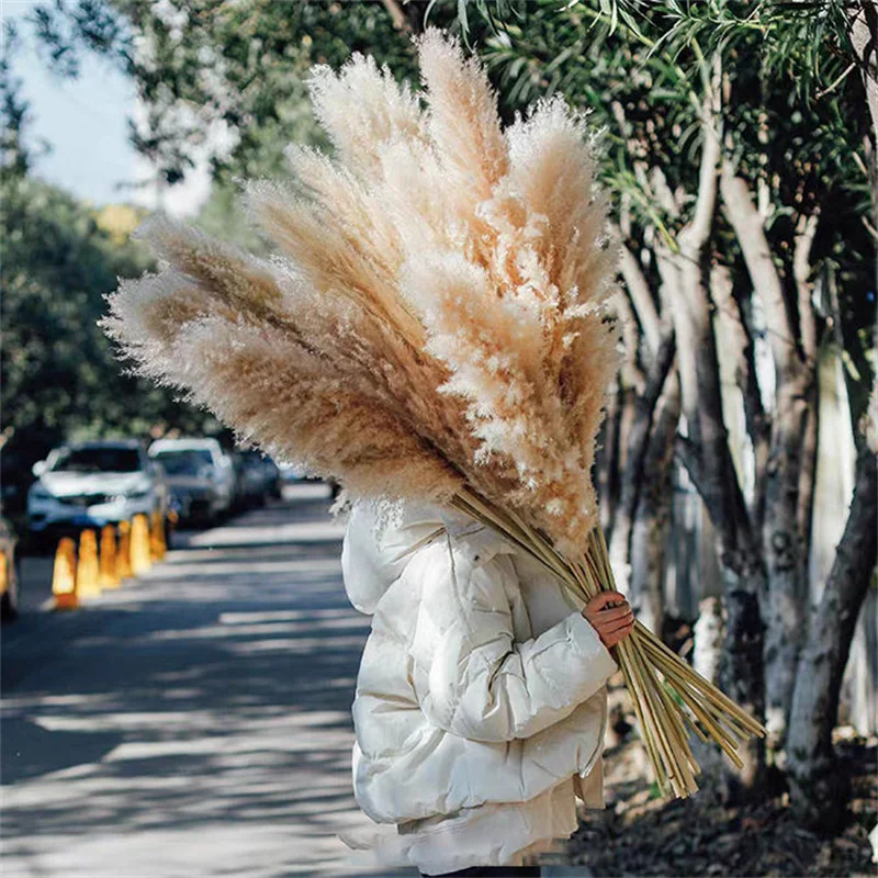 120cm Artificial Pampas Grass Bouquet Pampas Grass Long Dry Plant Decorative Wedding Home Room Christmas Decor Natural Flower