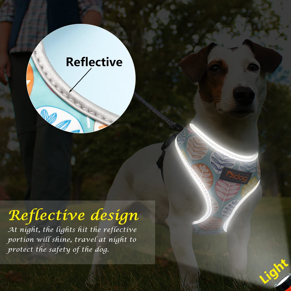 Breathable Nylon No Pull Dog Harness Vest Reflective Adjustable Printed Pet Harness For Small Medium Dogs Cats