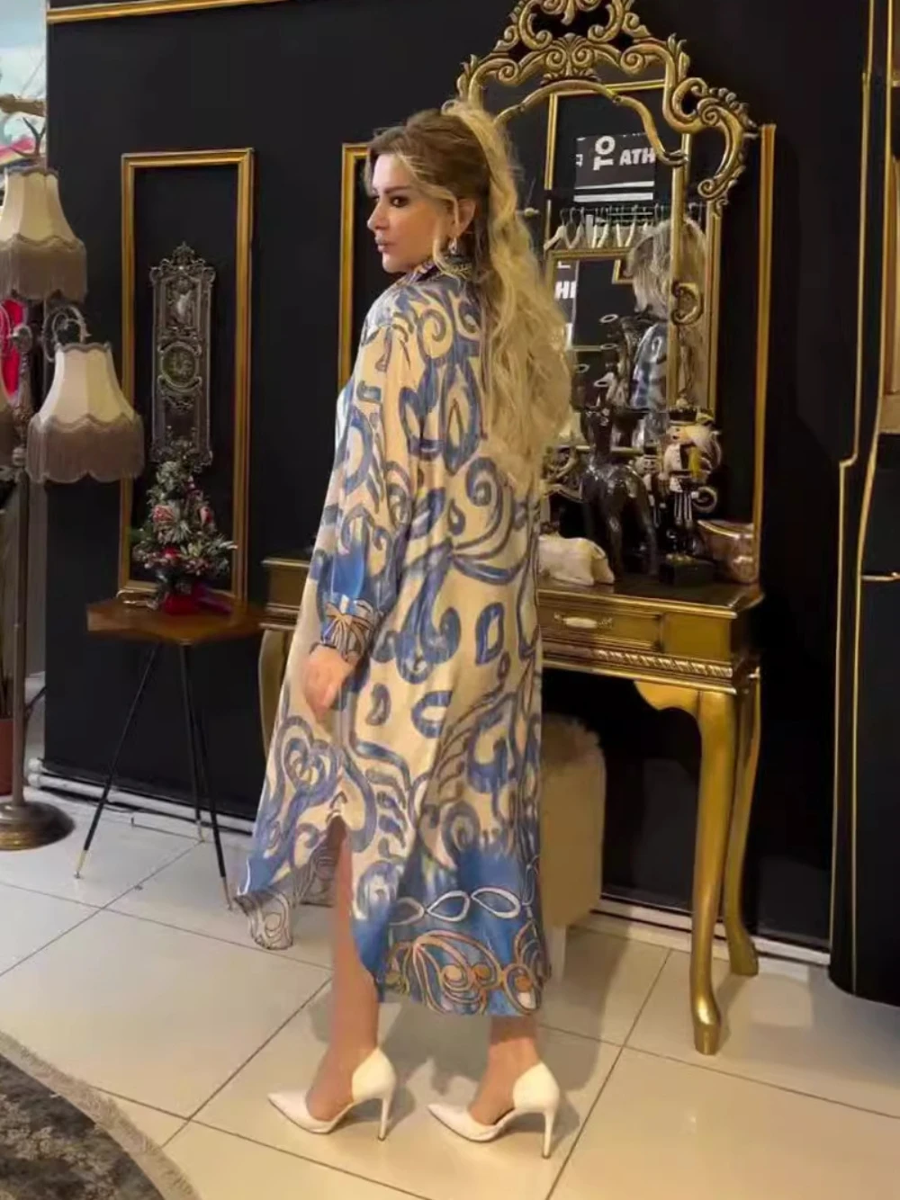 Robe de soirée Chic à imprimé Floral, coupe ample, confortable, col en V, Kaftan, pour fête, 3 couleurs, belle Robe de Cocktail, expédition rapide