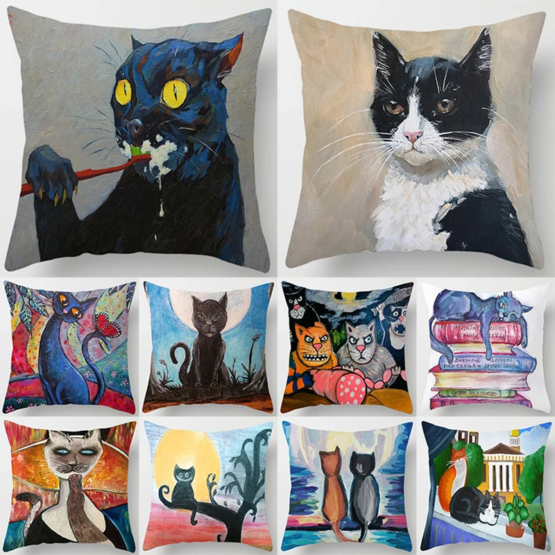 Home Decoration Cartoon Cat Series Pillow Gift Office Decoration Pillow Bedroom Sofa Car Cushion Cover 45x45cm