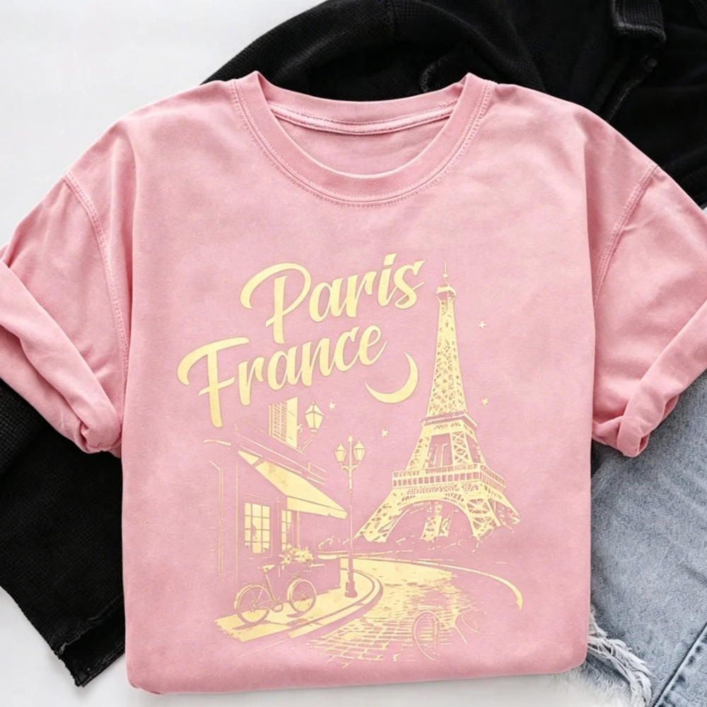 Paris France Shirt Eiffel Tower Design Tshirt Paris Vacation Souvenir T-shirt Vintage Style Women Daily Life Casual Cotton Tops