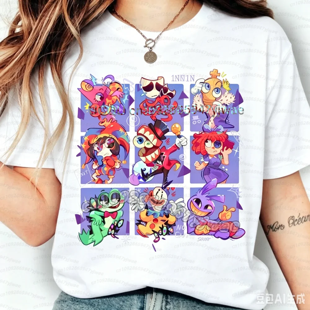 2026 Damen THE AMAZING DIGITAL CIRCUS Pomni Print Kurzarm Cartoon Plus Size Baumwolle Kinder Jungen Mädchen Eltern-Kind T-Shirt – Detail 10