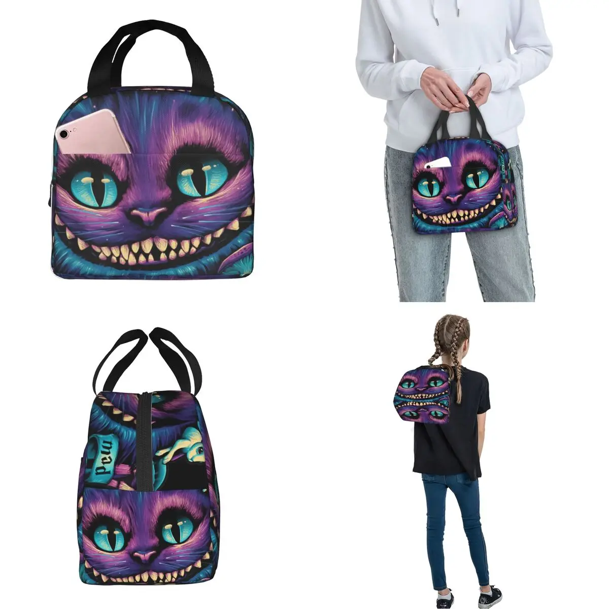 Cheshire Cat-Sac à lunch isotherme, sac isotherme, fourre-tout portable réutilisable, boîte à lunch pour hommes et femmes, collège, extérieur