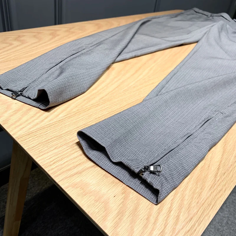 High Street Briti Sle Men's Comfortable Breathable Plaid Slim Fit Casual Pants Faionable Long Trousers Spring Summer