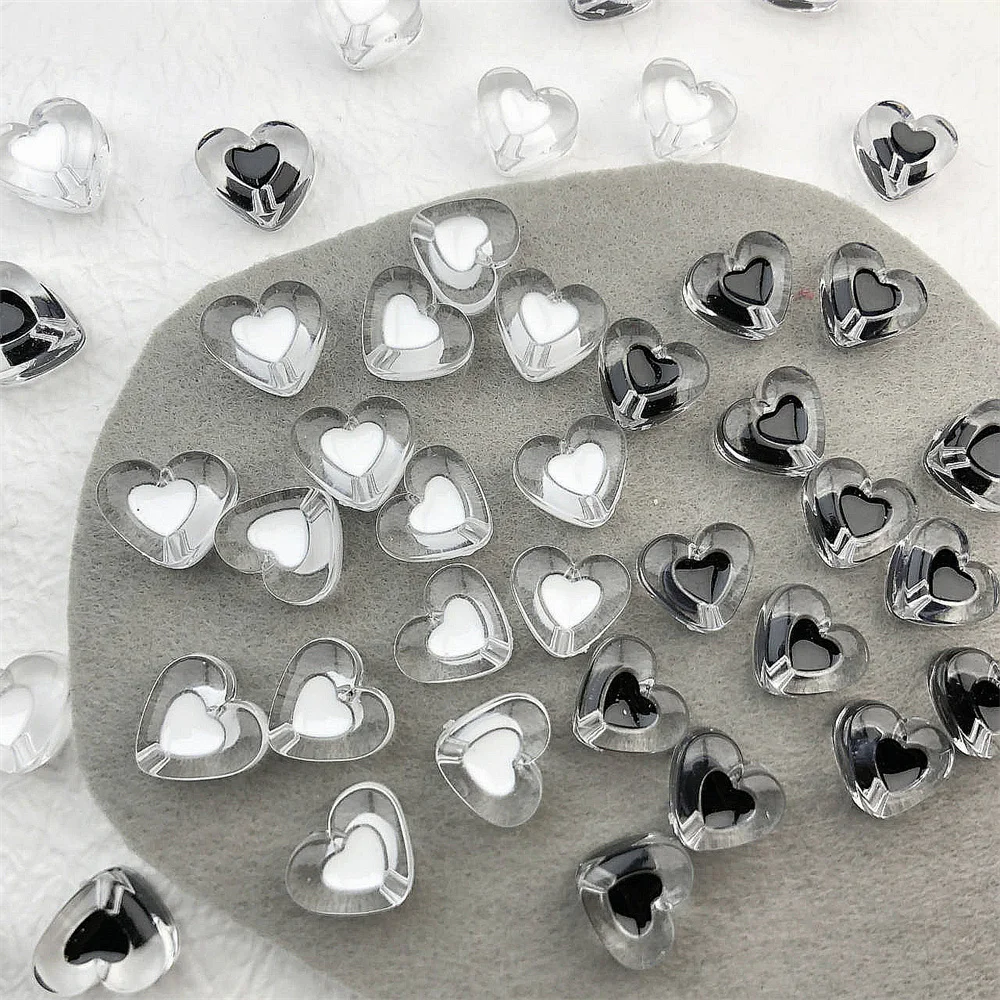 Transparent Black And White Heart Cool Acrylic Three-Dimensional Beaded Bracelet Mobile Phone Chain DIY Material Accessories