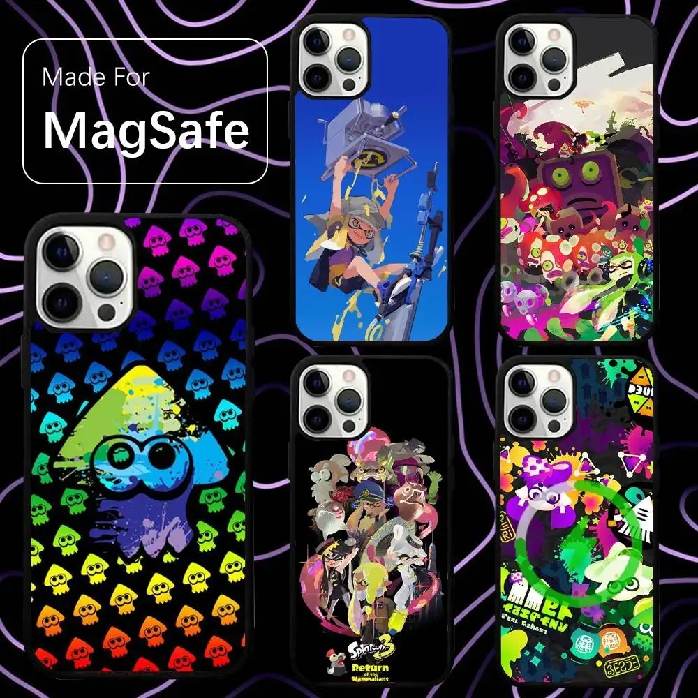 

S-SplatoonS Game Squid Phone Case For iPhone 16,15,14,13,12,11,Pro,Max,Plus,Mini,SE New Magsafe Magnetic Wireless Charging