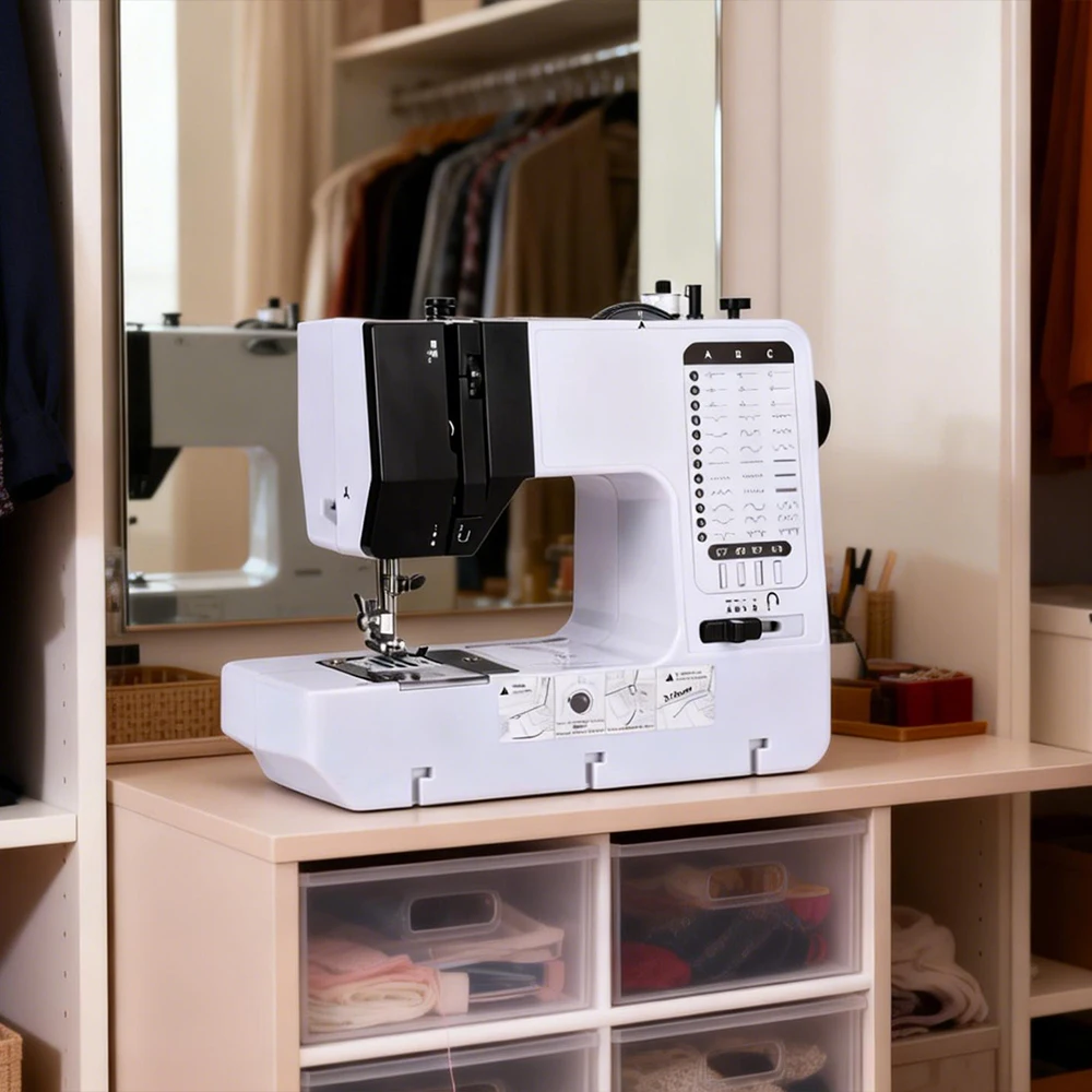 

Mini Sewing Machine Portable Handy Replaceable Presser Foot 38 Stitches Overlock Knitting Start Button Electrec With Pedal Table