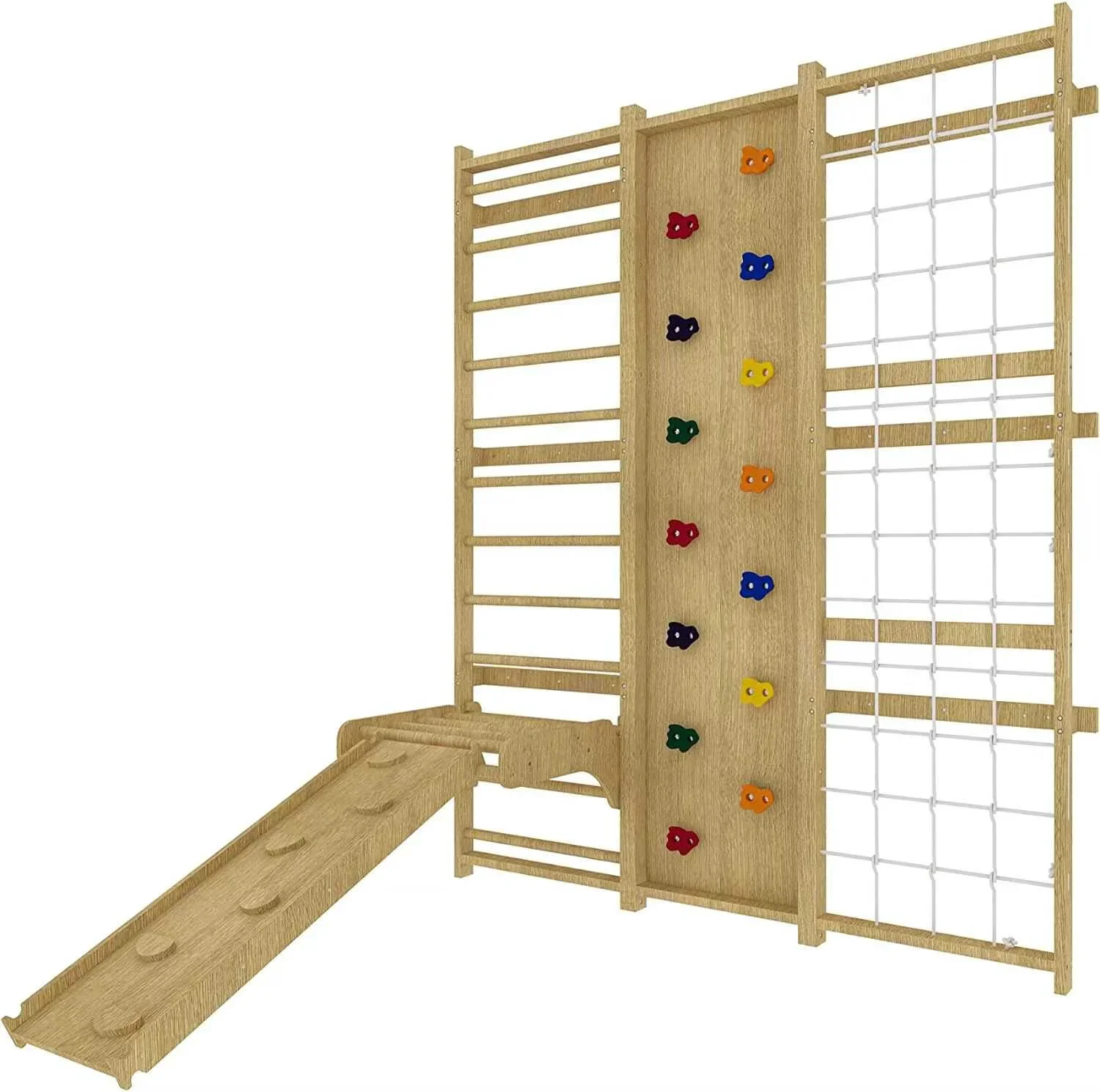

Indoor Playground 9-in-1 Swedish Kids Ladder Wall with Rock Climbing and Play Gym Ladder Set Playground Equipment with Slide