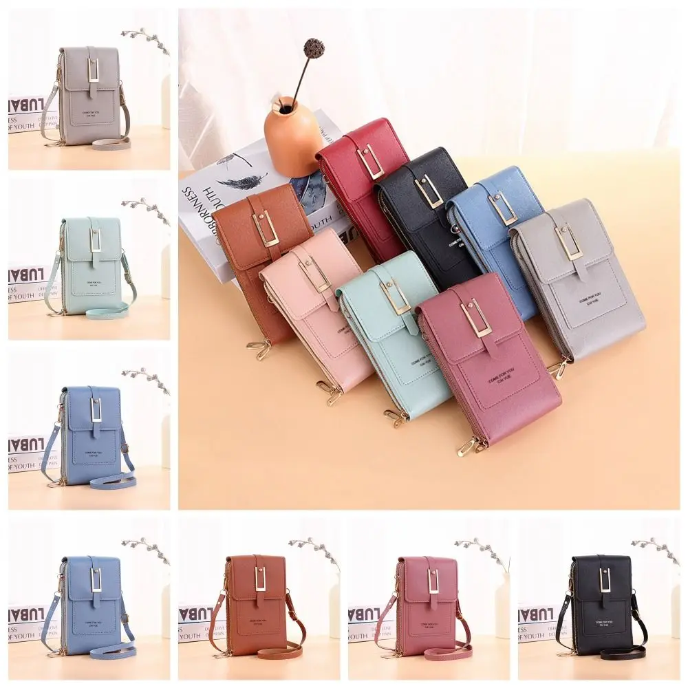 หนัง PU หน้าจอสัมผัสไหล่กระเป๋าโทรศัพท์สแควร์ Crossbody หน้าจอสัมผัสกระเป๋าโทรศัพท์มือถือมัลติฟังก์ชั่นโปร่งใส