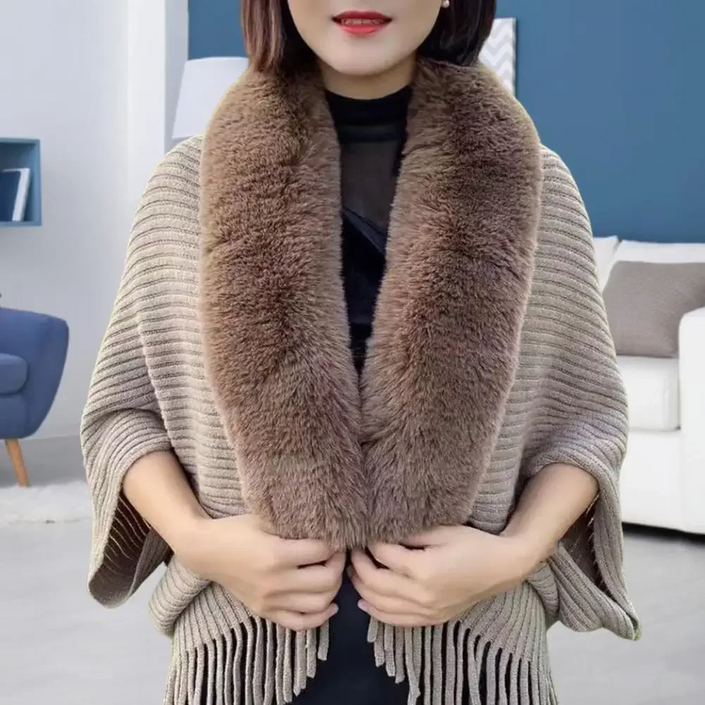 

Women Winter Shawl Tassel Thicken Solid Color Cardigan Coat Knitted Artificial Rabbit Fur Elegant Banquet Shawl Women Ponchos