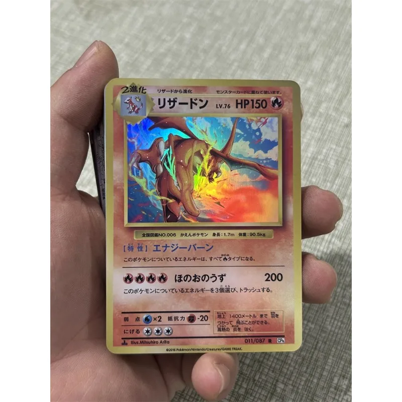 4pcs/set Pokemon Charizard Japanese Version Self Made Refraction Flash Card Anime Classics Game Collection Cards Toy Gift