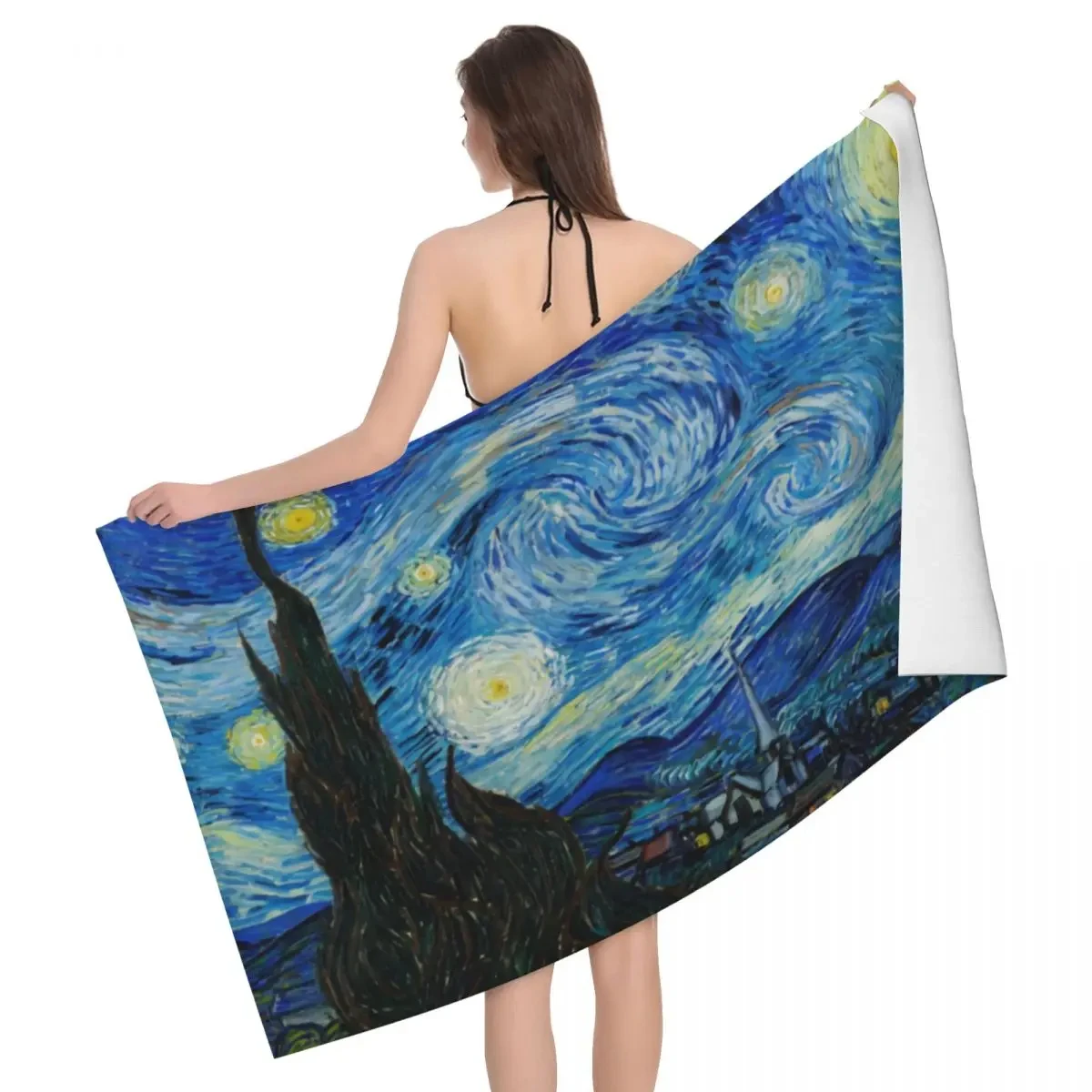 

Van Gogh Starry Night Print Beach Towel Lightweight Oil Painting Art Bath Towel Microfiber Sport Travel Pool Swim Surfing Towels