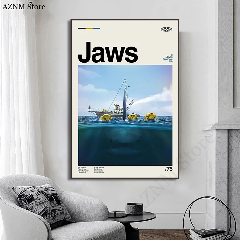 American Classic Horrible Movie Jaws Posters  Shark Canvas Painting Mordern Wall Art Picture Living Room Bedroom Home Decor