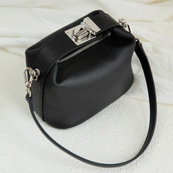 Genuine Leather Luxury Designer Handbag Women 2025 Trend New High Quality Grain Cowhide Fashion Silver Lock Small Shoulder Bag