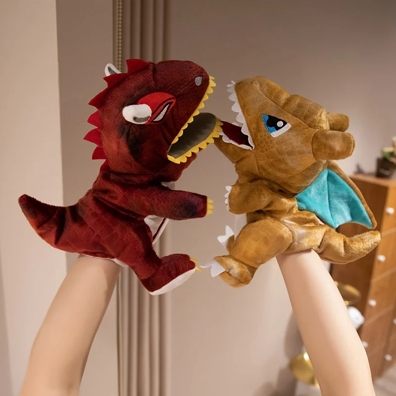 25cm Dinosaurus Pluche Marionet Cartoon Velociraptor Charizard Dier Plushie Klein Vertel Verhaal Prop Interactief Cadeau