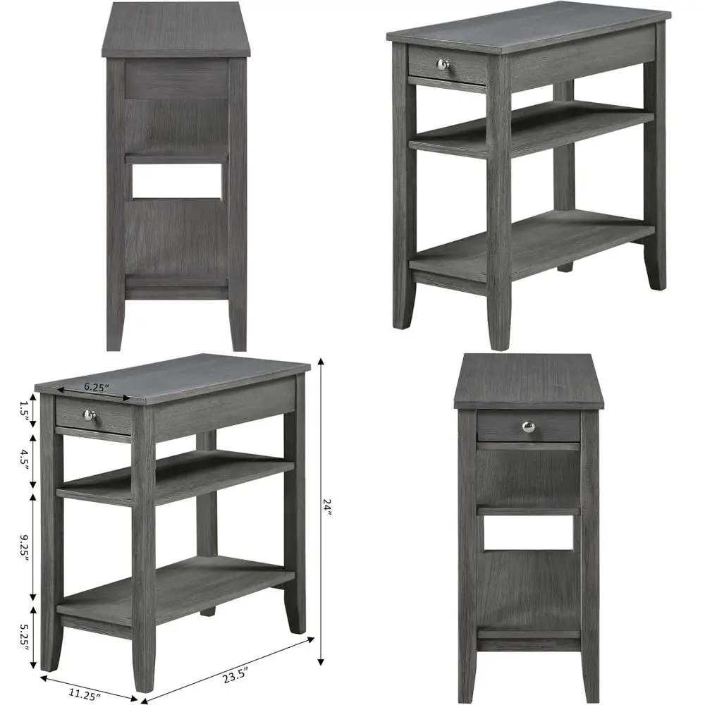 

Classic Gray Chairside End Table with Drawer and Storage Shelf, Suitable for Living Room or Bedroom Nightstand