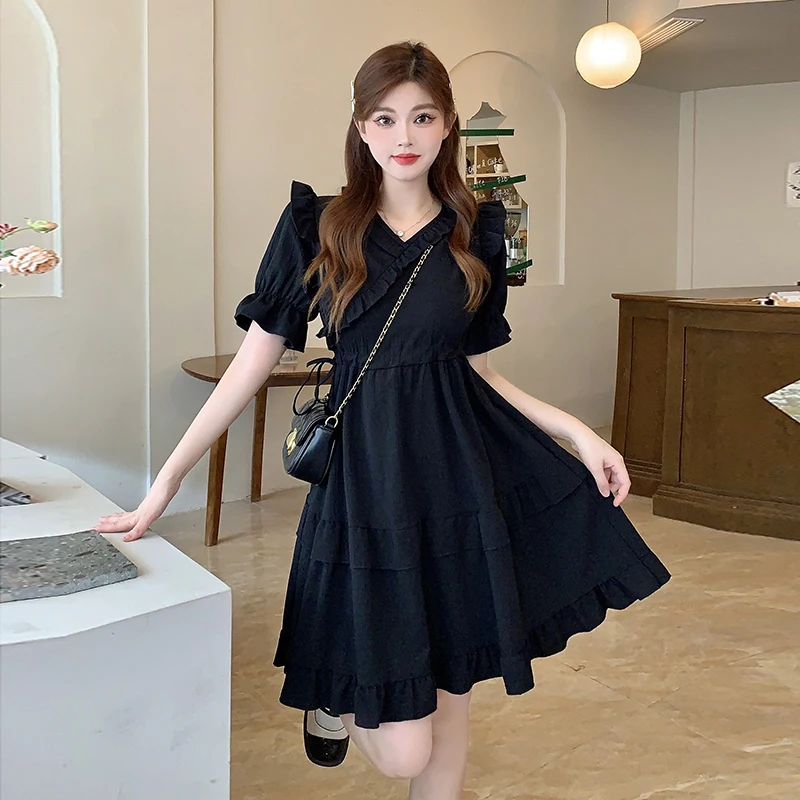 Yanling French Style V-neck Dress Women's Summer New Design Sense Niche Temperament Hepburn Style Little Black Dress