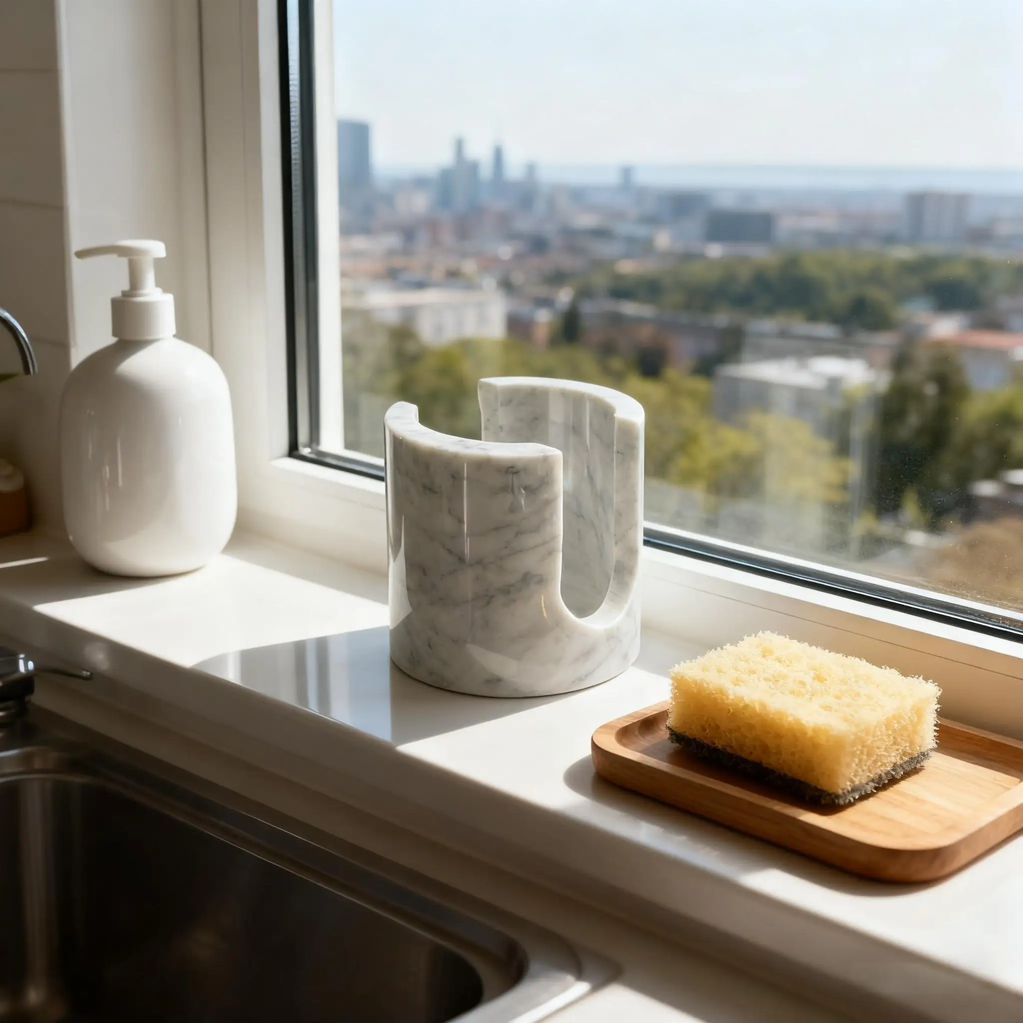 Arbeitsplatten-Organizer aus Naturmarmor, Seifenstück und Geschirrschwammhalter, perfekt für Küchenspüle und Badezimmerdusche, geruchshemmendes Design