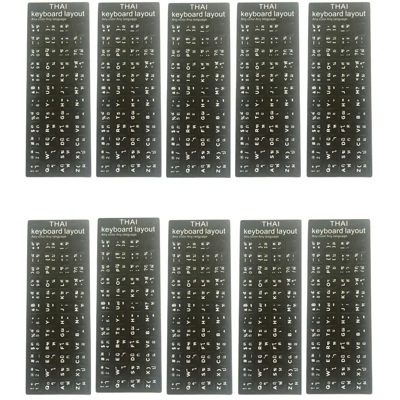 Lot 10pcs Thailand Language Thai Keyboard Sticker Layout Durable Alphabet Black Background White Letters for Universal PC Laptop