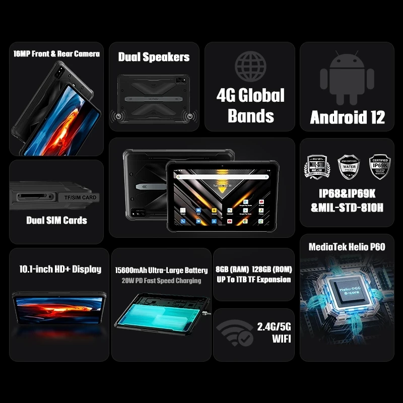 HOTWAV R6 Pro/R6 Ultra Rugged Tablets Android 8+128GB/8+256GB 15600mAh 10.1\