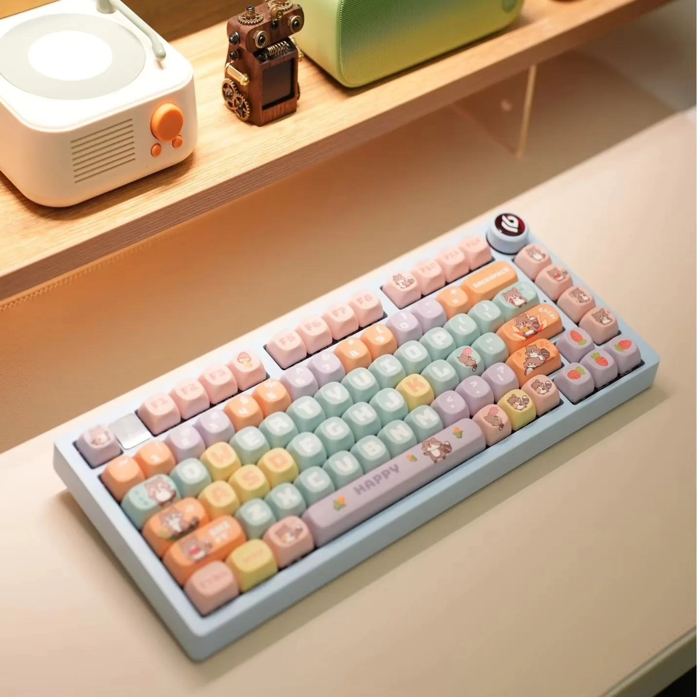 Class MOA height PBT hot sublimation ball cap full five-sided cute raccoon theme mechanical keyboard universal full set of keyca