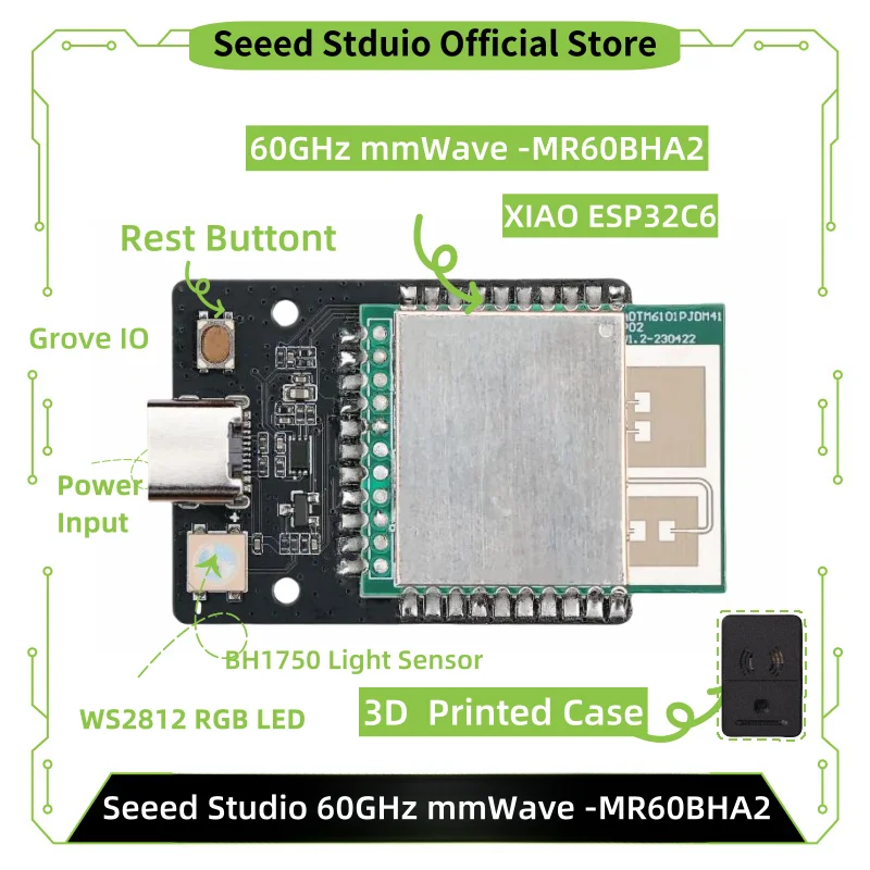 Seeed Studio 60GHz mmWave - MR60BHA2, ESPhome, Home Assistant, Breathing and Heartbeat Detection Sensor,Powered by XIAO ESP32C6