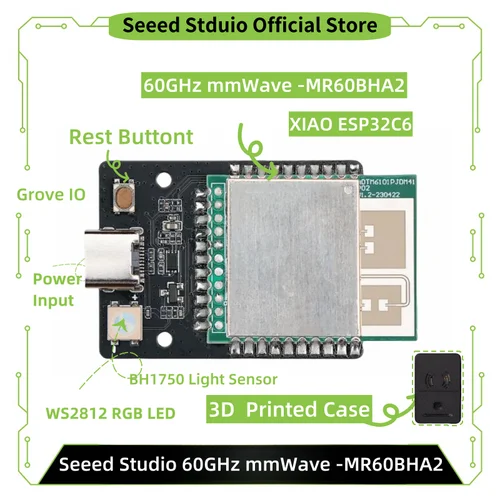 Imagen 2 del producto Seeed Studio Sensor mmWave de 60 GHz MR60BHA2, Sensor de detección de latido del corazón respirable, ESFome, asistente doméstico, alimentado por XIAO ESP32C6
