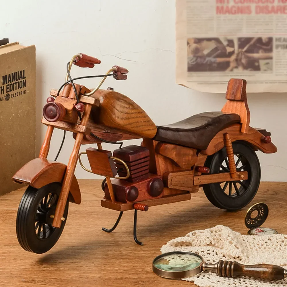 Retro Wooden Motorcycle Decoration Handmade DIY Car Model Home Office Decoration Crafts Collection Children\'s Toys Birthday Gift