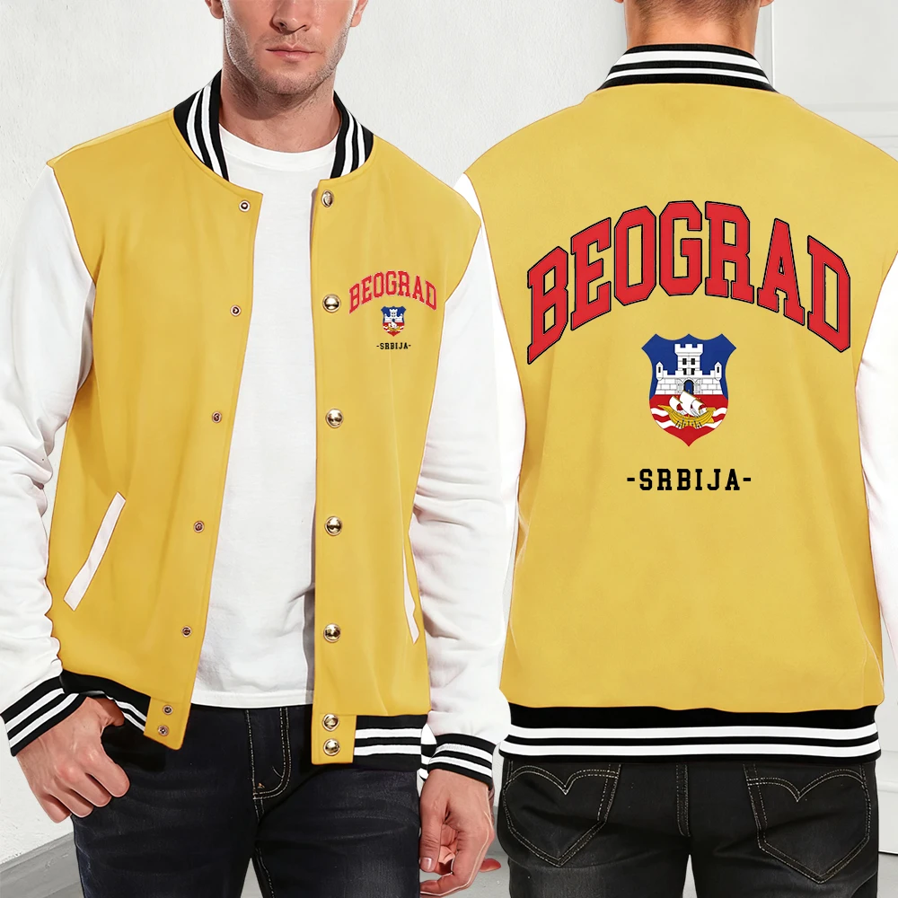 

Beograd Srbija Local Printing Men'S Jackets Cotton Basics Pocket Baseball Jersey Winter Fleece Warm Coats Trend Men Streetwear