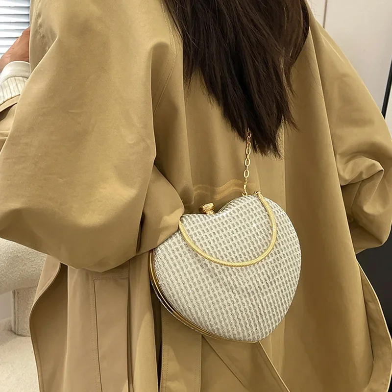 

Peach Heart Single Shoulder Box Bag Trendy Fashion Chain Crossbody Handheld Bag for Women