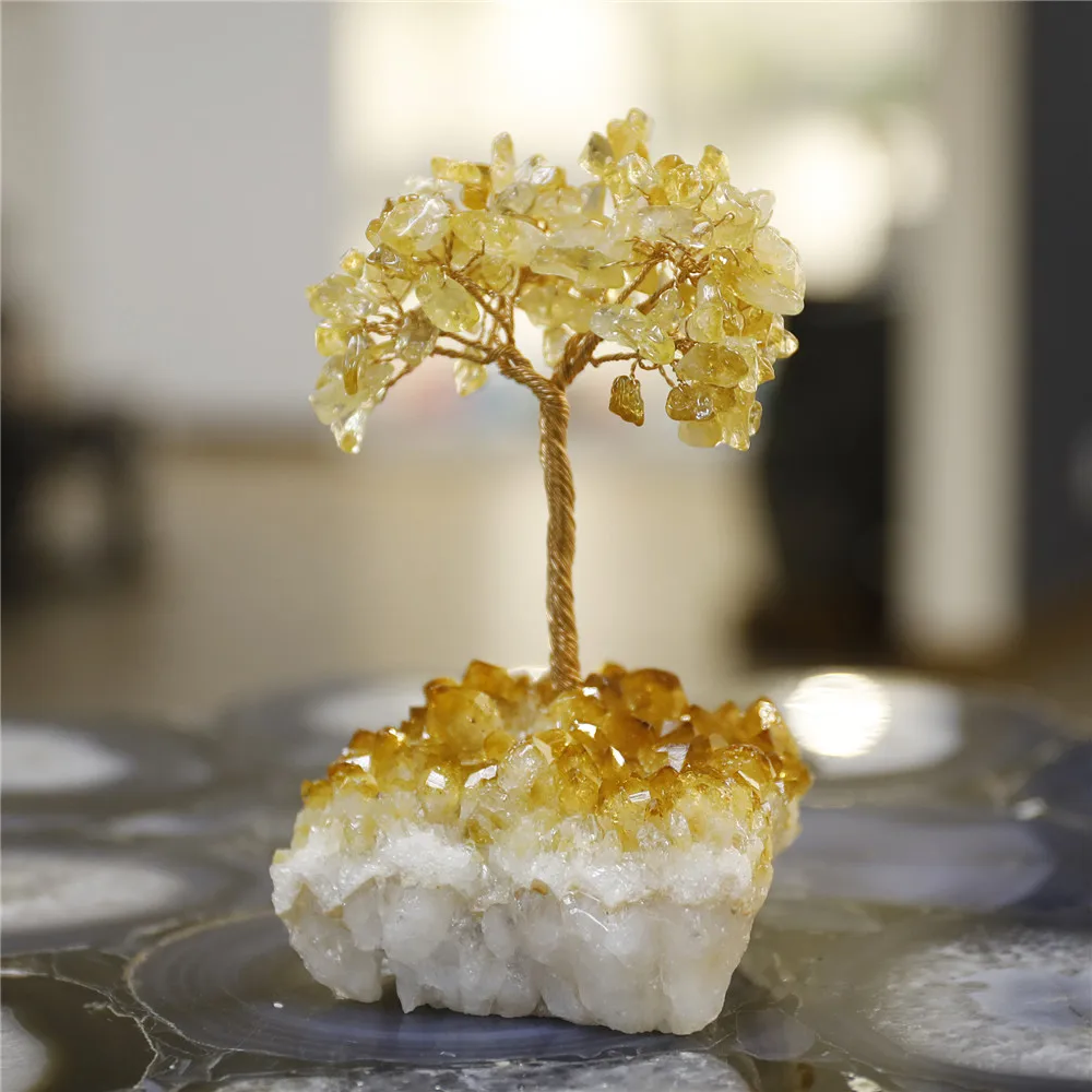 

1PC Natural Citrine Cluster Crystals Tree Shape Home Decoration Quartz Natural Stones Raw Mineral Table Decor