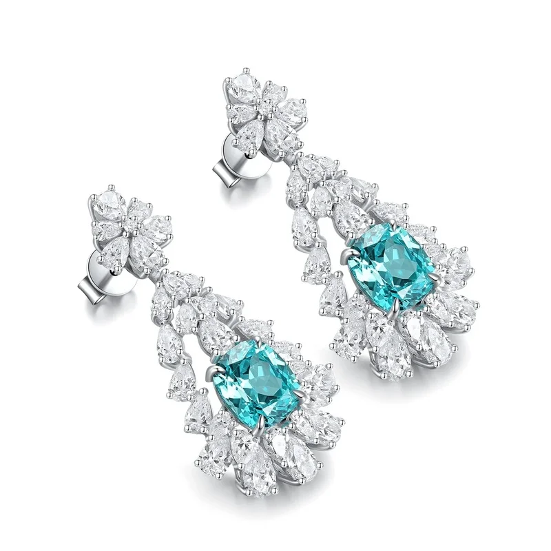 Luxury Design Lab Grown Paraiba 6.5Carat Cushion Shape And Side White Gems Silver Pendant Necklace For Anniversary Birthday Gift