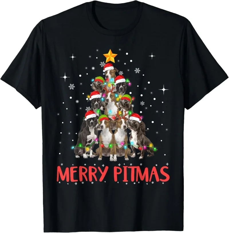 

Merry Pitbull Dog Ugly Christmas Sweater Tree Dogs T-Shirt Funny Graphic T Shirts Christmas T-shirt Woman Tees Men's Shirt