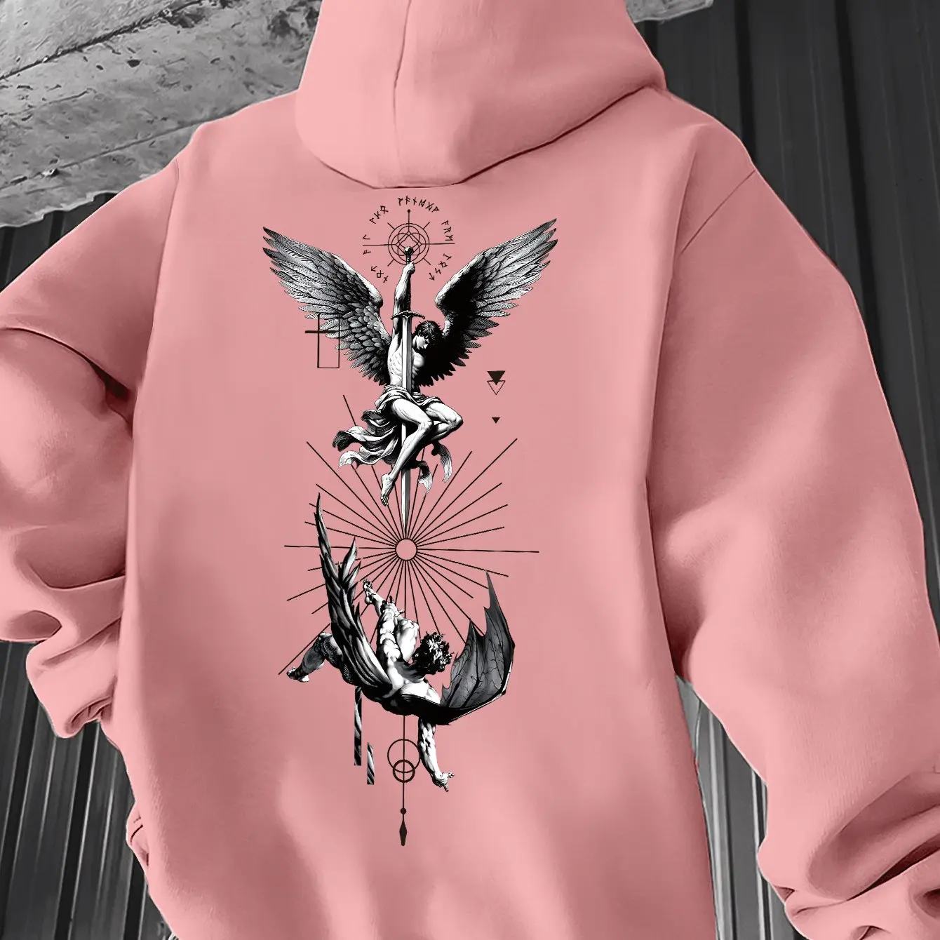 Herren St. Michael Erzengel Kapuzenpullover Gothic Engel Grafik Vintage Dark Art Rückendruck Übergroßer Streetwear Herbst Winter – Detail 5