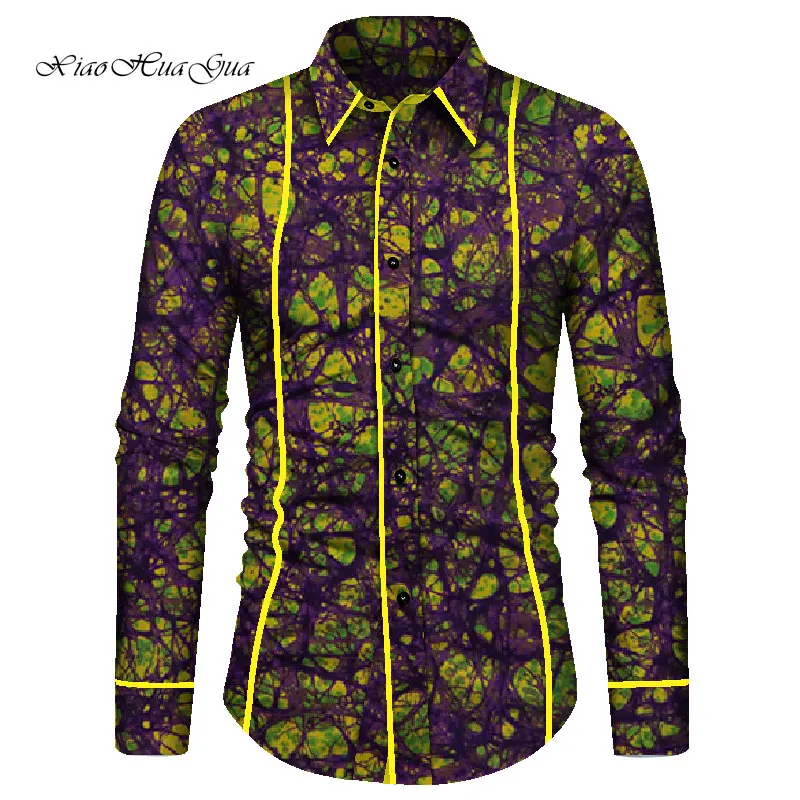 In Stock Men African Print Shirt Fashion Long Sleeve Shirts Tops African Clothes for Men WYN915-XH