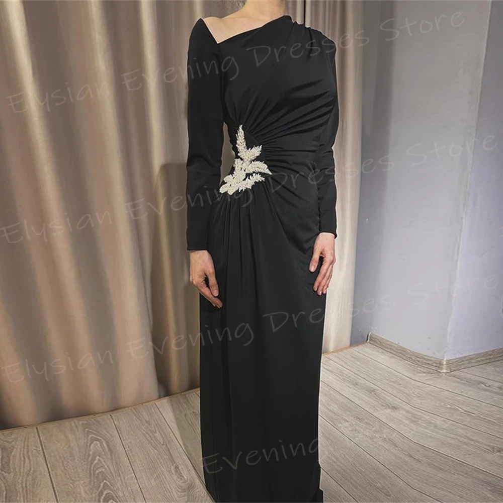 Vestidos sereia manga comprida feminino, vestidos de noite simples, vestidos de baile clássicos, apliques encantadores, preto, charmoso, ocasiões formais