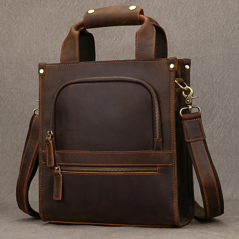 2024 New Arrivals Genuine Leather Laptop Handbag For Men Male Genuine Leather Shoulder Bag Crossbody Briefcase Bag Retro Fashion