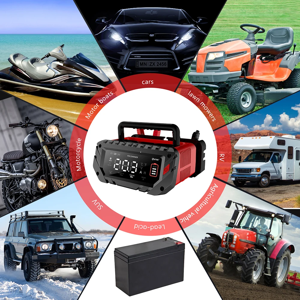HTRC-Chargeur de batterie de voiture P30, 420W, 6V, 12V, 24V, écran LCD, charge rapide pour voitures, SUV, réparation de moto, mainteneur de moteur