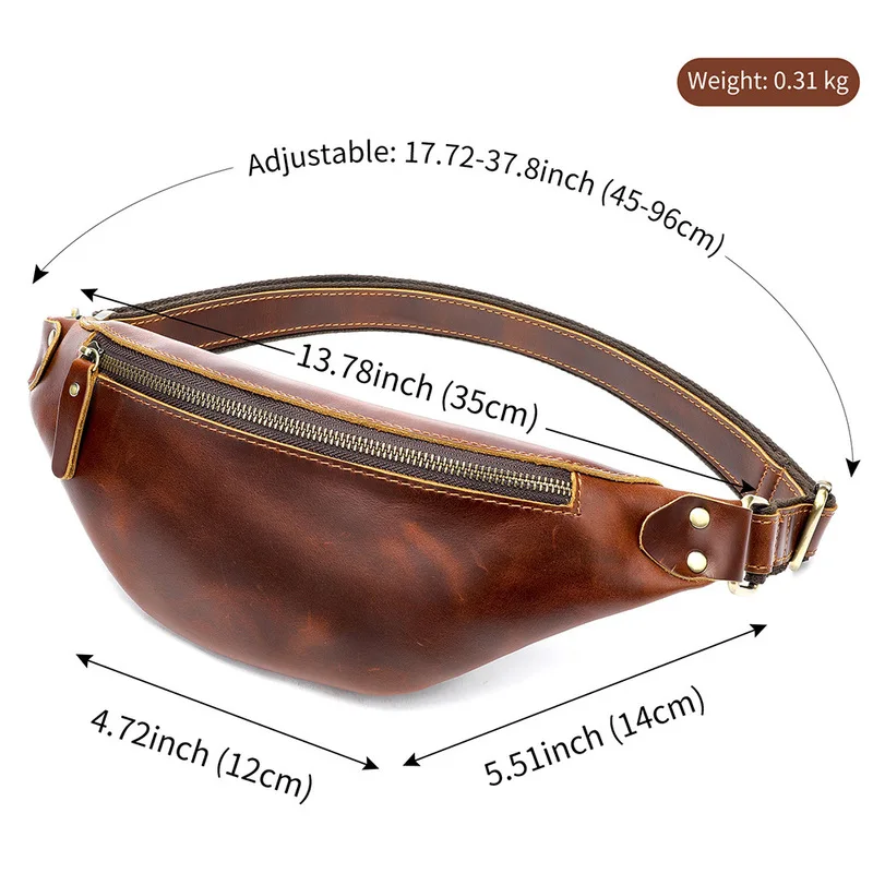 European and American vintage crazy horse leather men's waist bag, top-layer cowhide men's shoulder bag, large-capacity genuine