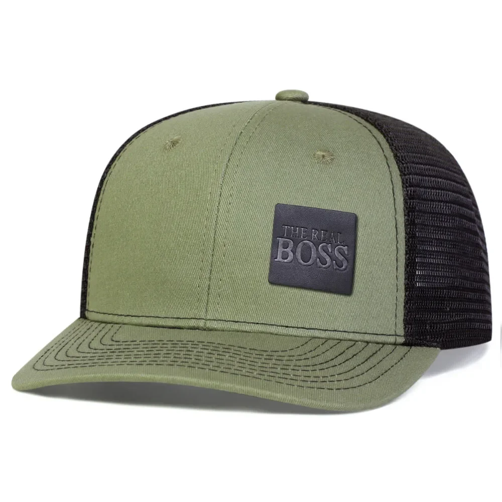 قبعة بيسبول The REAL BOSS للجنسين، قبعة شمس جلدية قابلة للتعديل للاستخدام الخارجي، كاجوال للصيف والربيع، واقي من الشمس قابل للتنفس