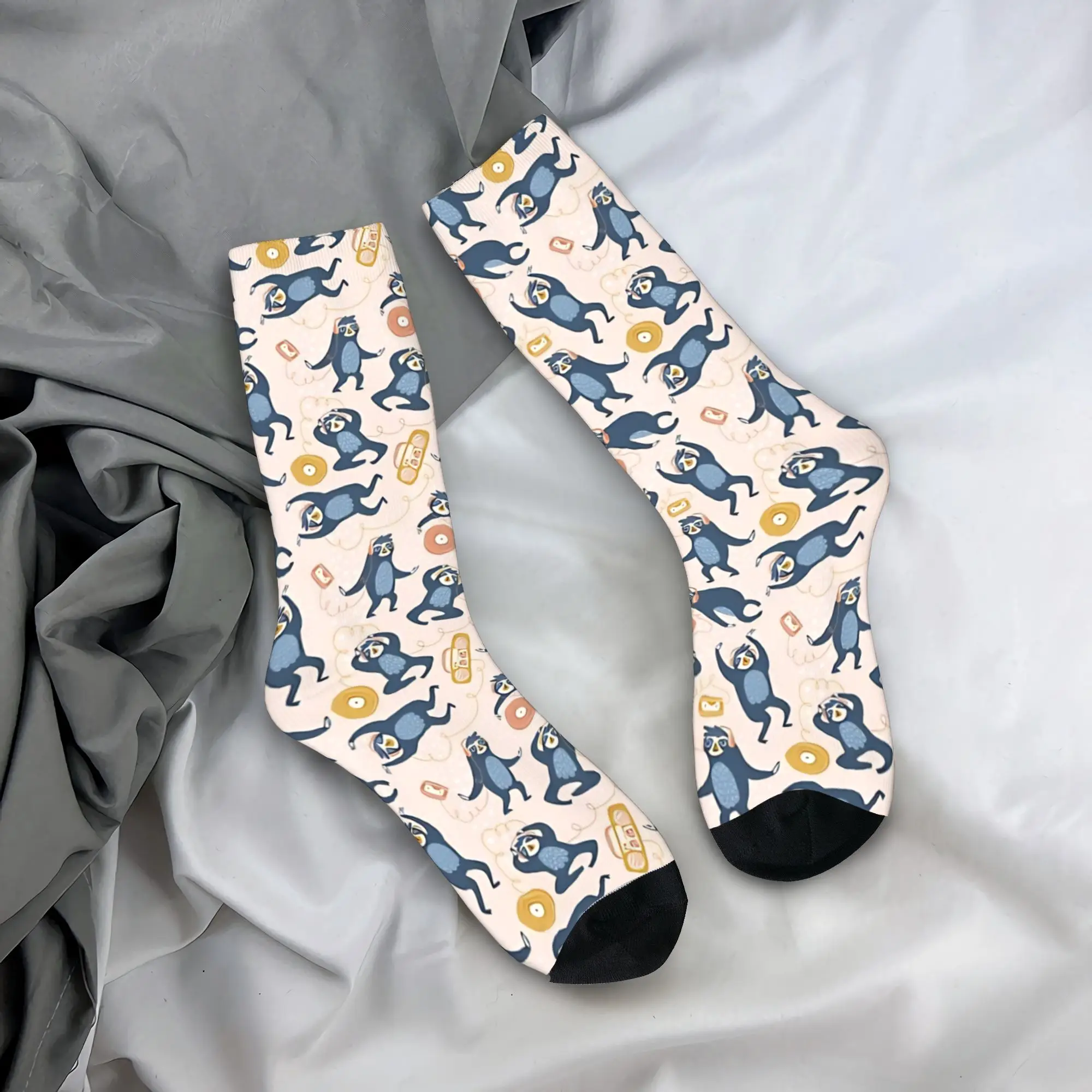 Women Men Socks Sloths Relax With Music   Stockings Anti Slip Comfortable Socks Autumn Trendy Printed Running Sports Socks