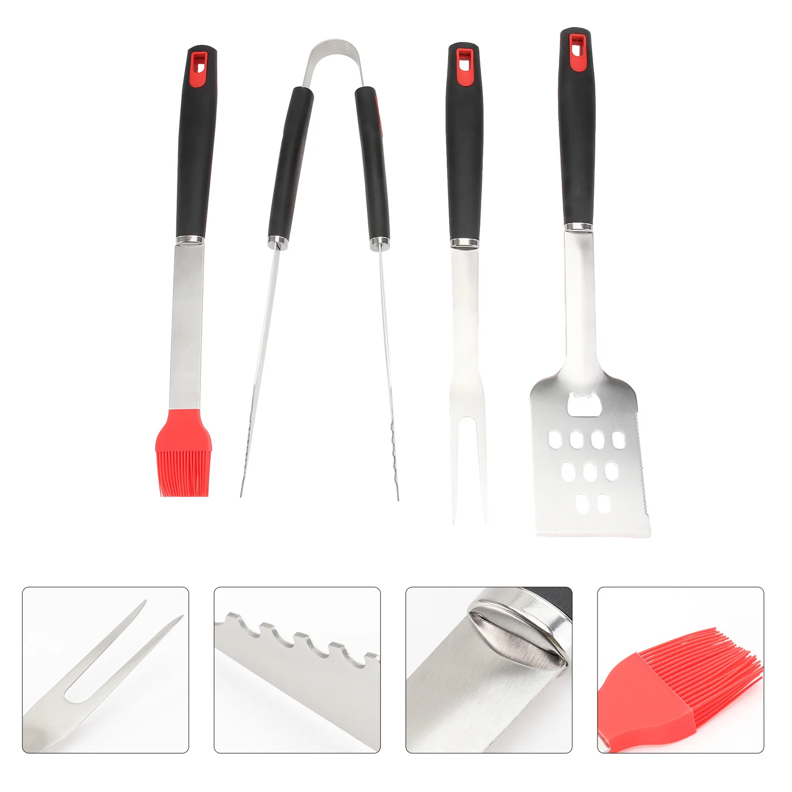 

4 Pcs BBQ Grill Tools Set Stainless Steel Cooking Tongs Fork Skewers Non Slip Handles Camping Outdoor Party Accessories