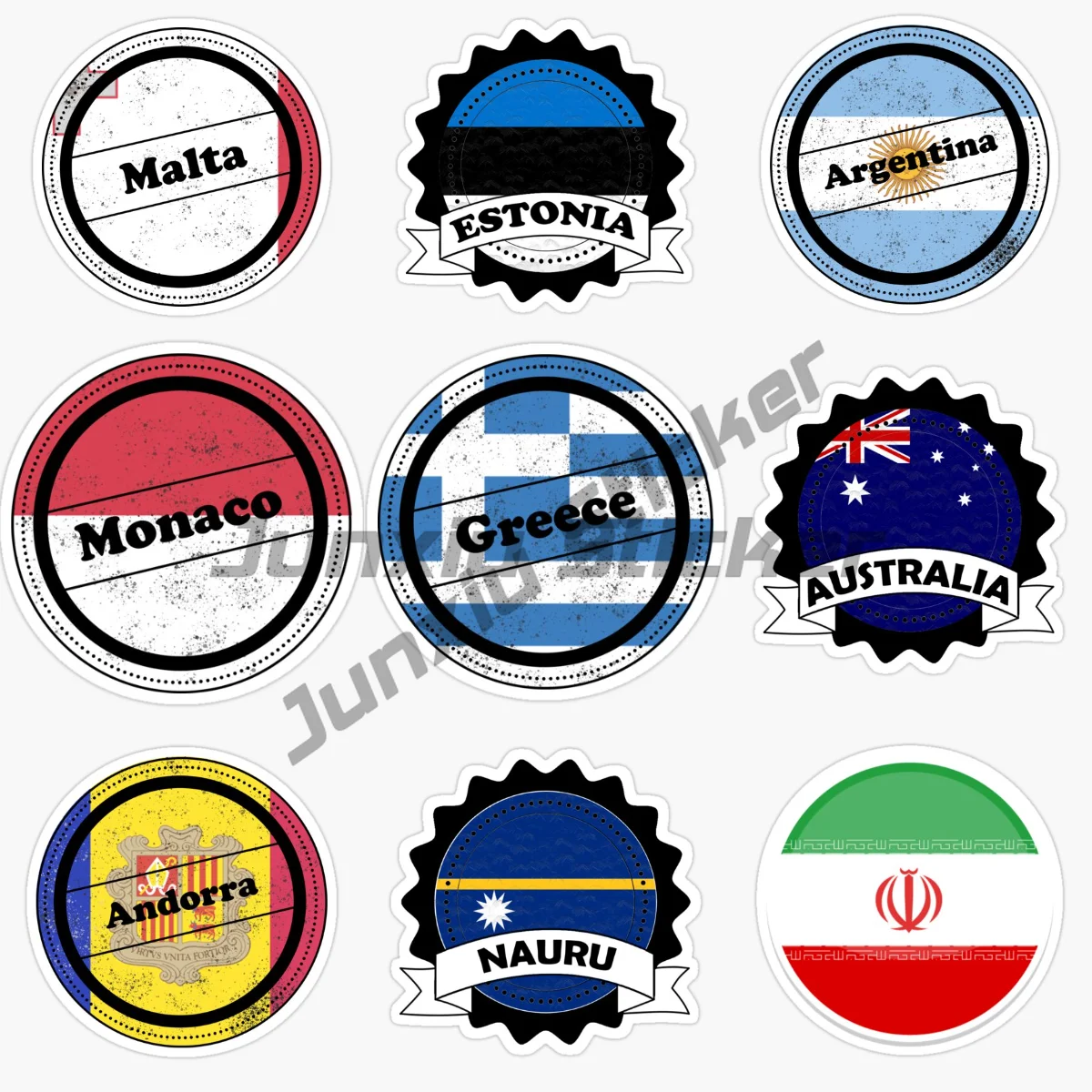 

GREECE MONACO Iran NAURU ANDORRA MALTA ESTONIA Argentina AUSTRALIA Circular National Flag Car Sticker Vinyl Self-adhesive Sticke