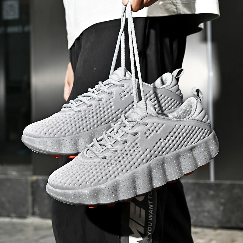 Herren-Wanderschuhe mit dicker Polsterung, atmungsaktive Mesh-Sneaker, Massage-Sohle, rutschfeste Schnürschuhe, lässige Sportschuhe. – Detail 15